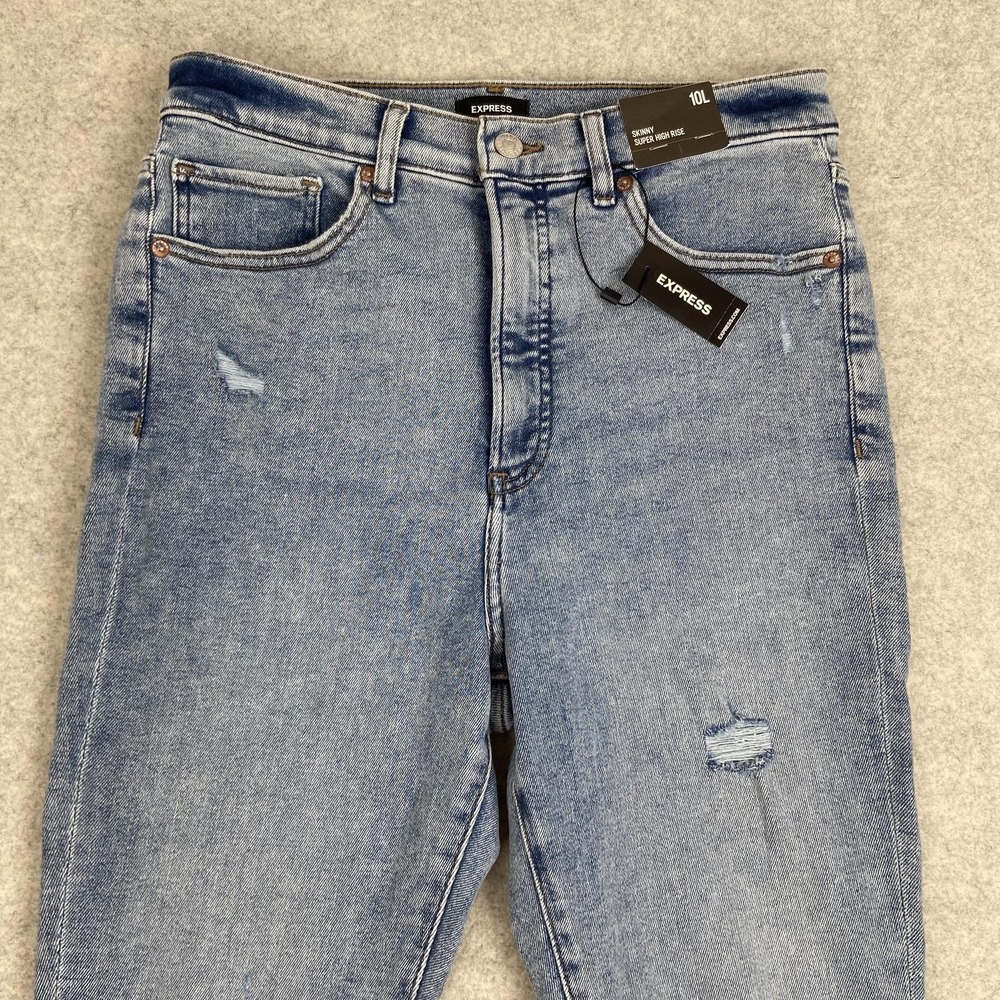 Express Jeans Womens 10L (29x29) Blue Super High Rise Skinny Distressed Denim
